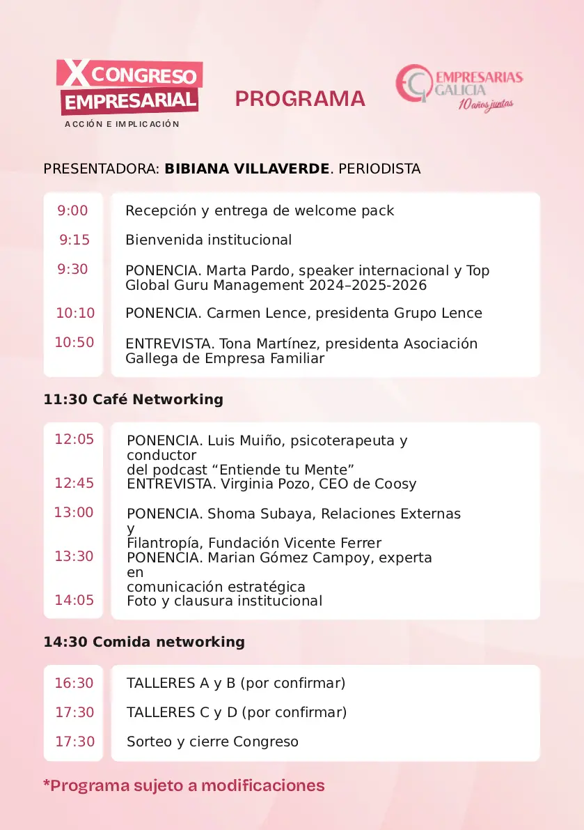 Programa X Congreso Empresarial Acción e Implicación